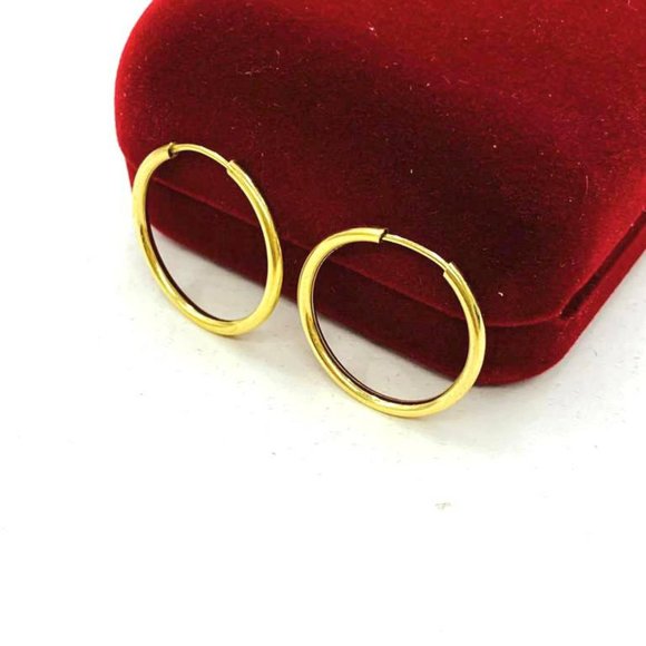 14K Solid Gold F Endless Hoop Earrings Ear Piercing 21x21mm Hoop Argollas Oro - Picture 6 of 6